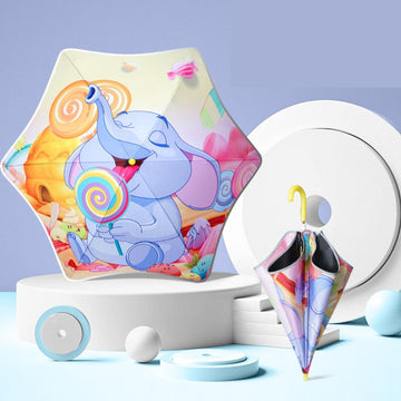 Cute Baby Elephant & The Lollipop Print Umbrella For Kids