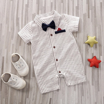 Striped Romper with Bow Tie