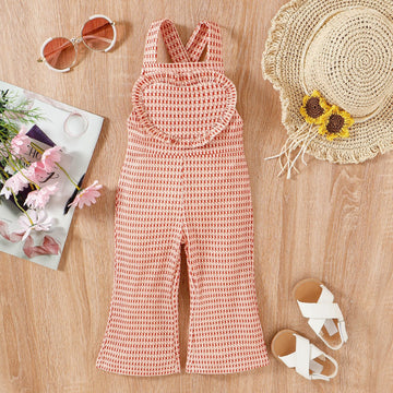 Heart Ruffle Plaid Jumpsuit For Baby Girls