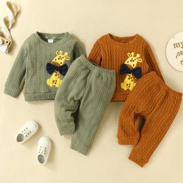 Bow Applique Sweatshirt and Pant Set