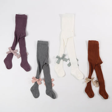 Girl Solid Casual Bow Tie Tights
