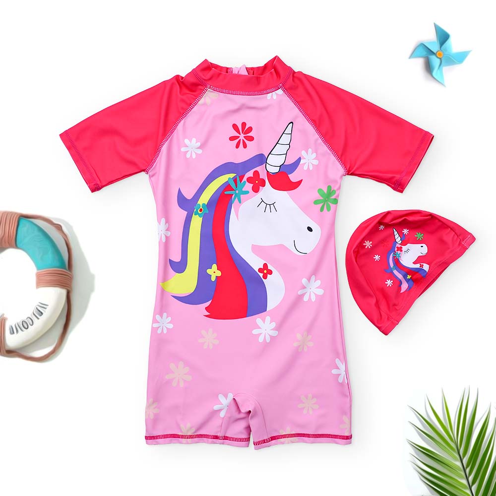 Unicorn One Piece Swimsuit With Cap for Girls