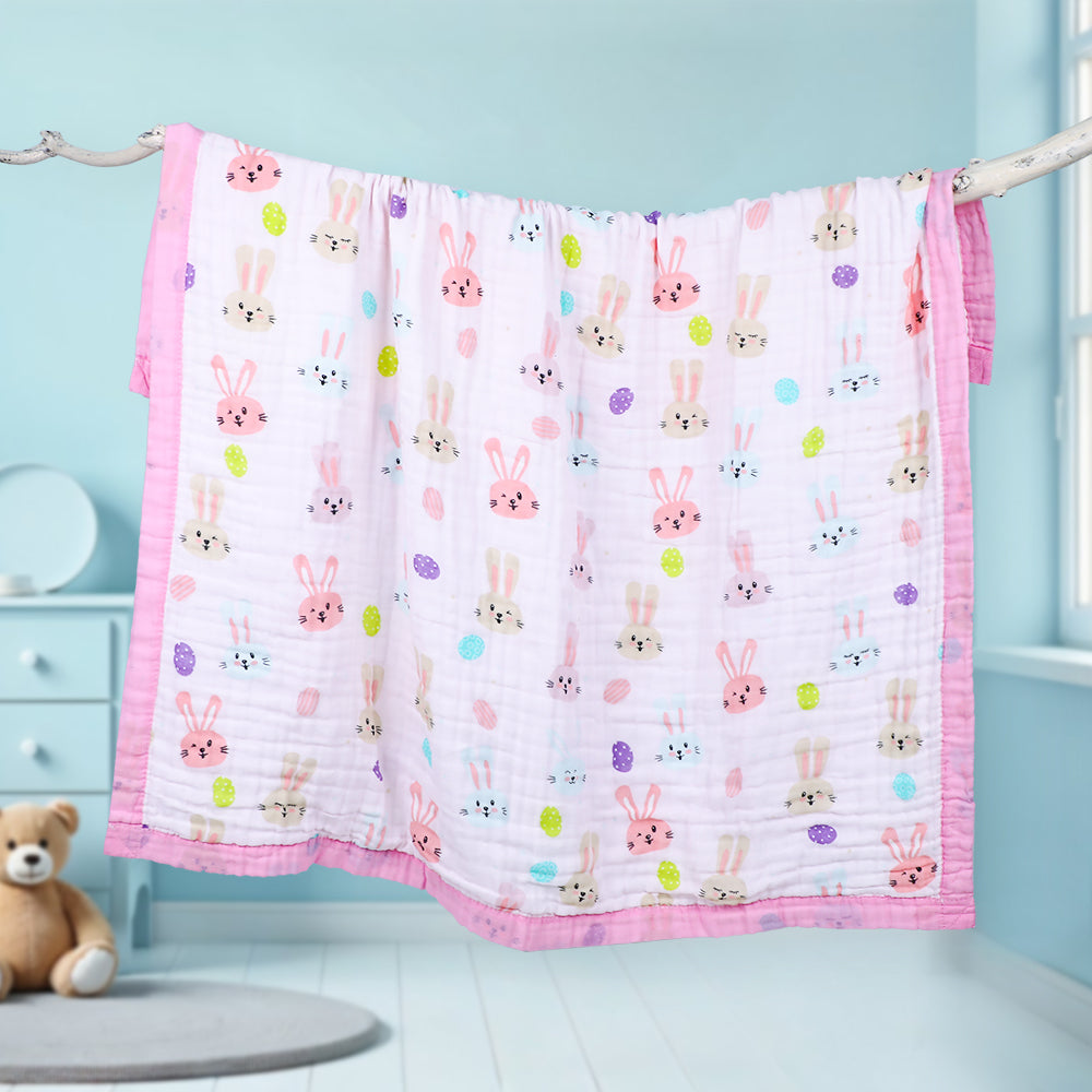 Rabbit Print Soft Muslin Blanket for Baby - Lightweight and Breathable
