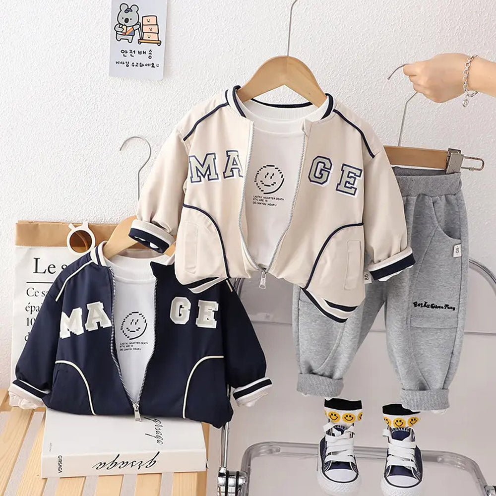 Bomber Jacket Tees And Pant Set For Boys