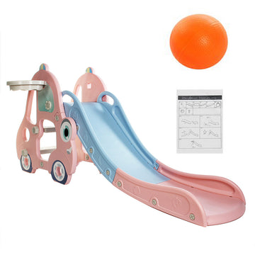 Indoor Slide for Kids with Basketball Ring - Pink