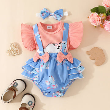 Top And Bow Tie Suspender Shorts Set