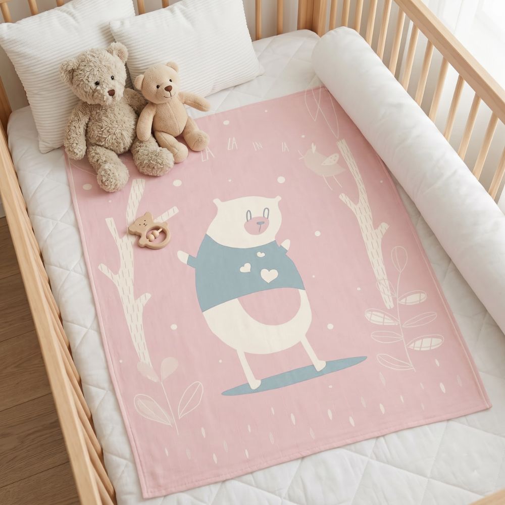 Kids Printed Blanket: Bear and Giraffe Theme