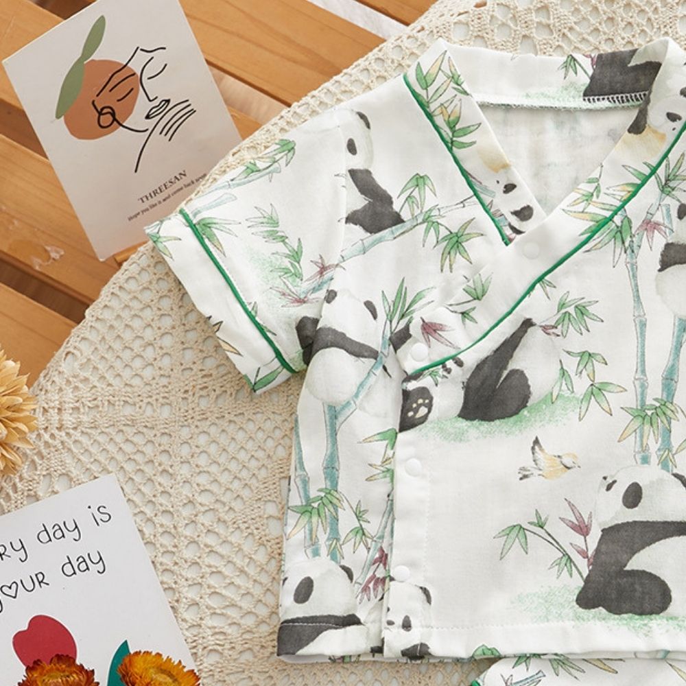 Boys Half Co-Ord Set With Panda and Bamboo Tree Print