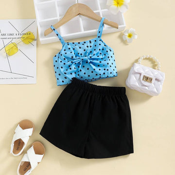 Toddler Girl Mini Sleeveless Top Bow Embellished With Shorts Dress Sets