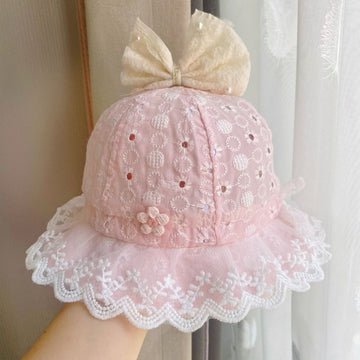 Elegant Cotton Bucket Hat With Bow And Laces For baby Girls 2 To 5 Years