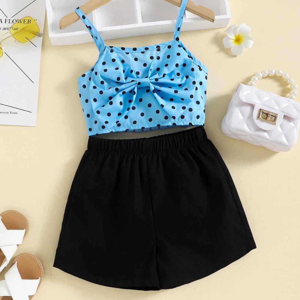 Toddler Girl Mini Sleeveless Top Bow Embellished With Shorts Dress Sets