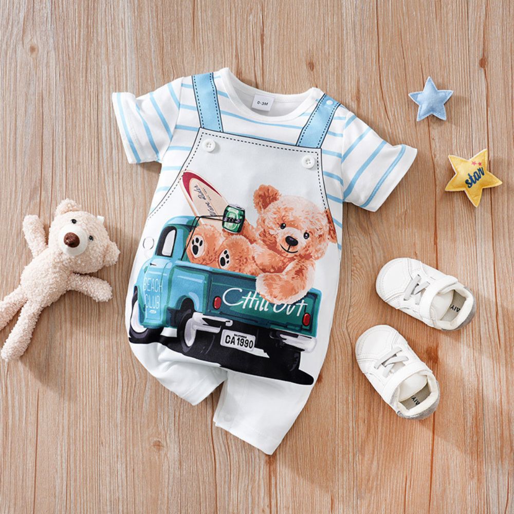 Kids Printed Romper - Stingray Fish & Bear on Truck Design