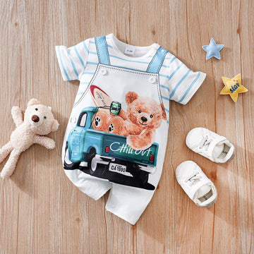 Kids Printed Romper - Stingray Fish & Bear on Truck Design