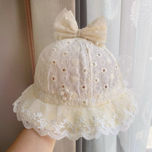 Elegant Cotton Bucket Hat With Bow And Laces For baby Girls 2 To 5 Years