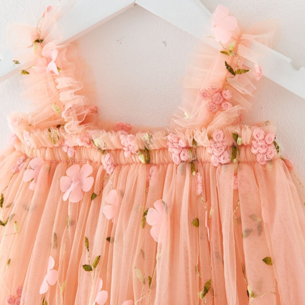 Soft Tulle Cami Ruffled Embroidery Sleeveless Party Dress