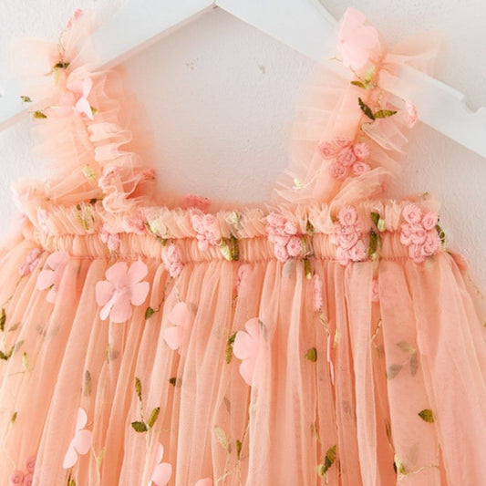 Soft Tulle Cami Ruffled Embroidery Sleeveless Party Dress