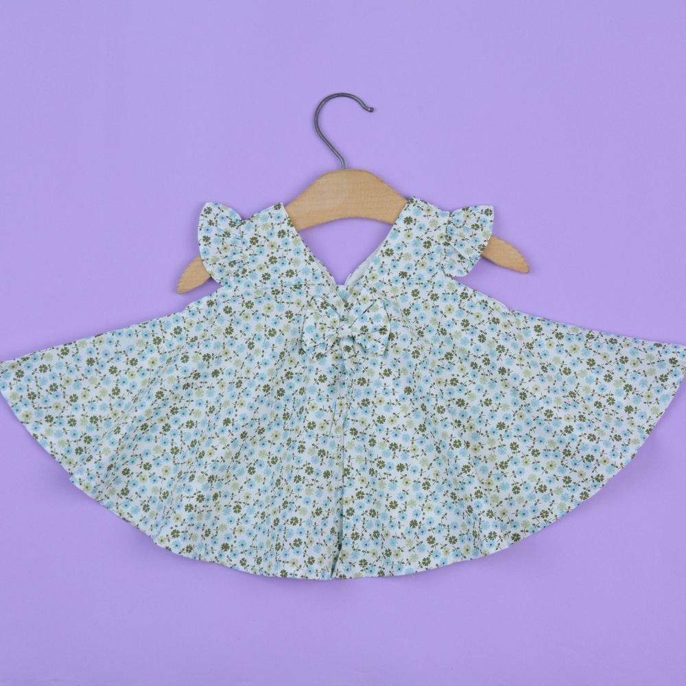 Sleeveless Flower Print Umbrella Style Baby Frock