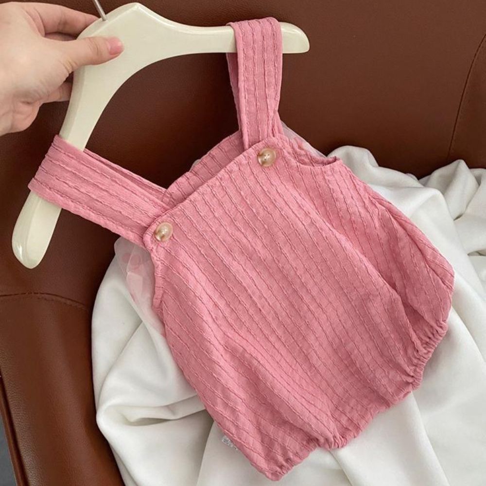 Pink Baby Girl Bubble Romper with Bow & Ruffles