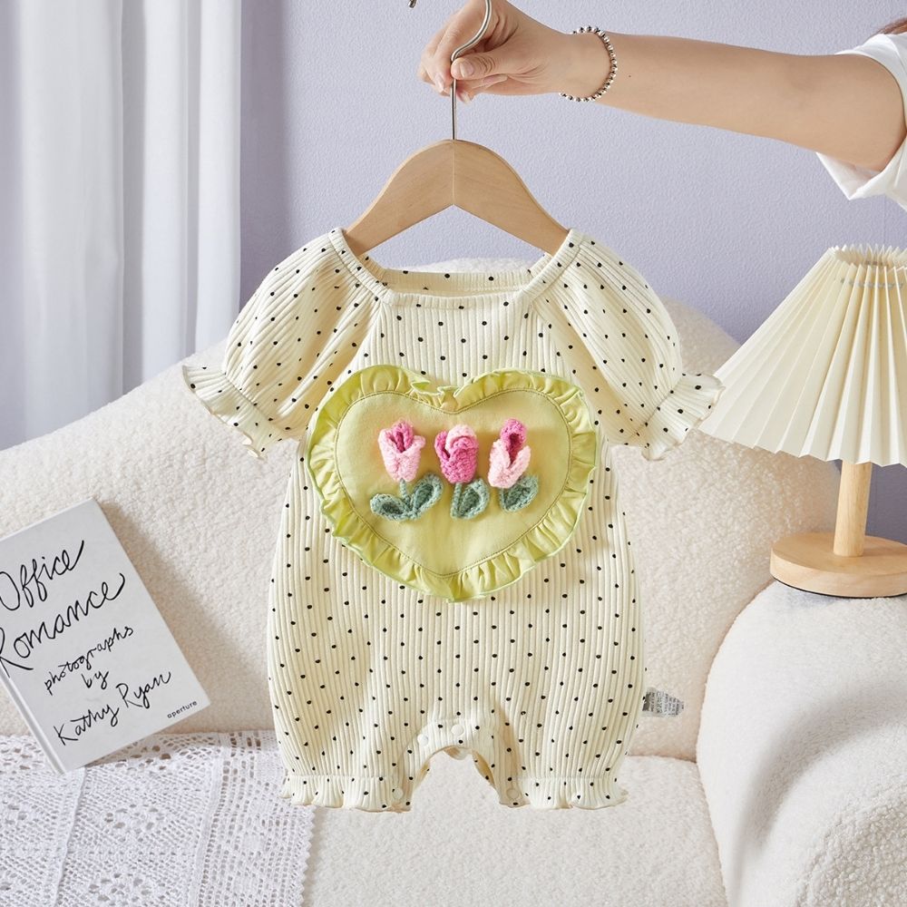 Hand Made Flowers Half Sleeve Baby Romper