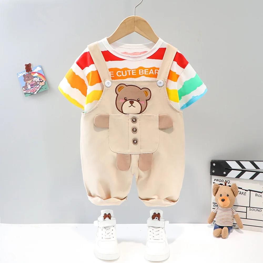 Cute Stripes T-shirt and Dungaree Overall Set