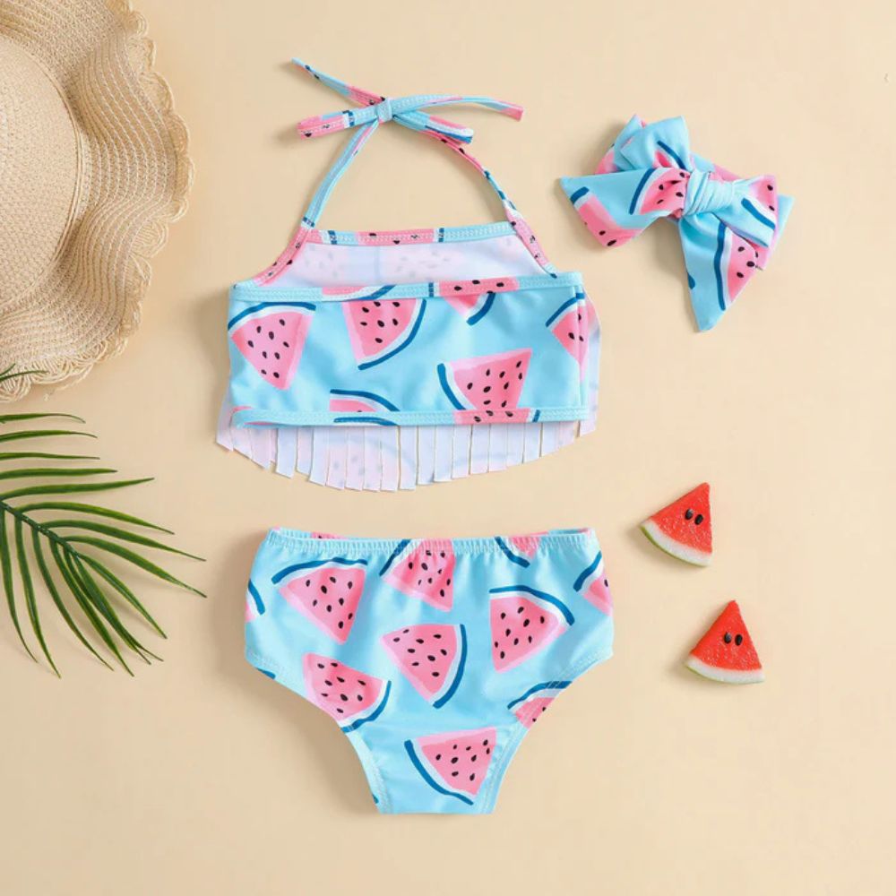 Girls Stylish Two Piece Watermelon Swimsuit With Headband