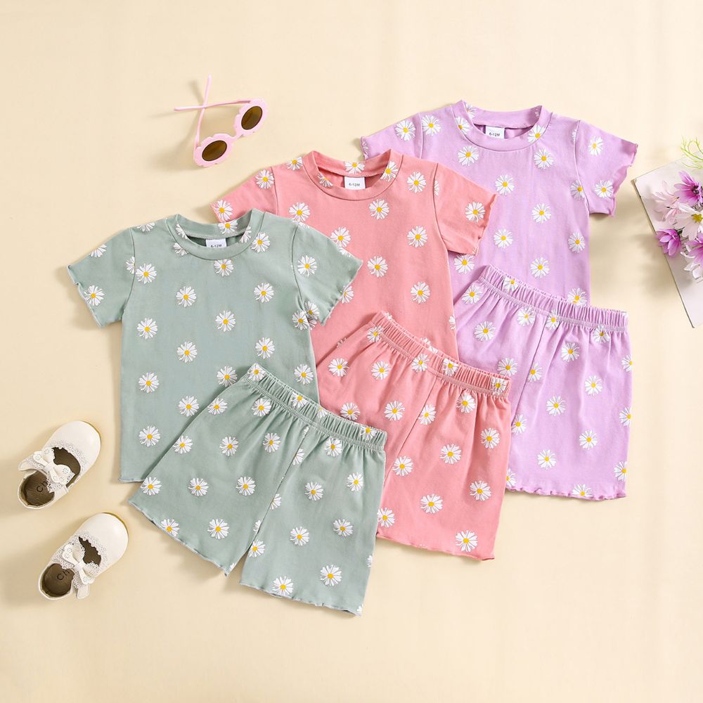Baby Casual Soft Tees And Short Pant Dress Co-ord Set With Organic Floral Print