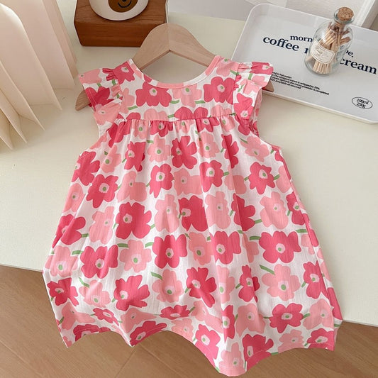Baby Girl Comfortable Daily Wear Floral Printed Casual Frock