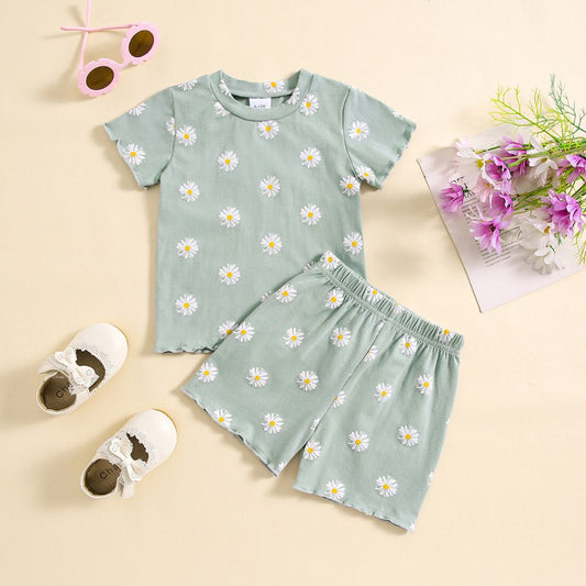 Baby Casual Soft Tees And Short Pant Dress Co-ord Set With Organic Floral Print