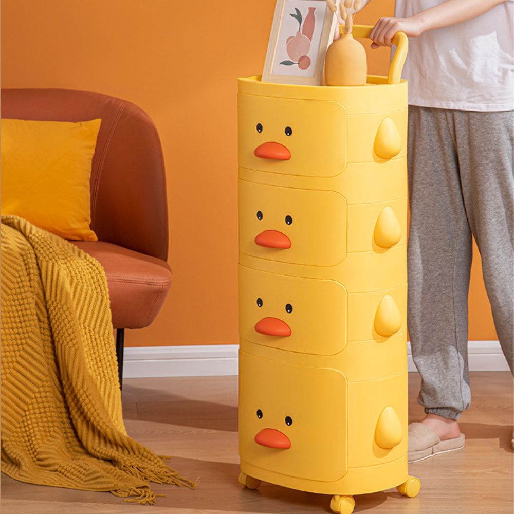 Chest Of 4 Storage Drawer Yellow Duck Print With Wheels