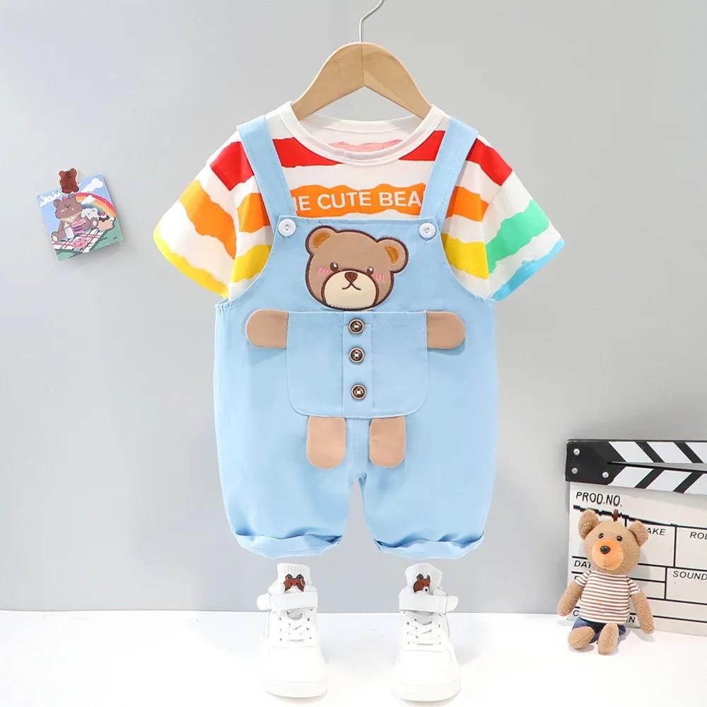 Cute Stripes T-shirt and Dungaree Overall Set