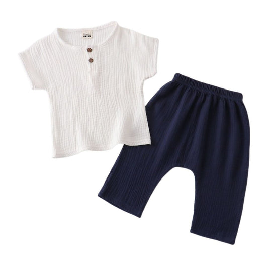 Muslin Cotton White Short Sleeve Stylish Tees And Full Pant Set