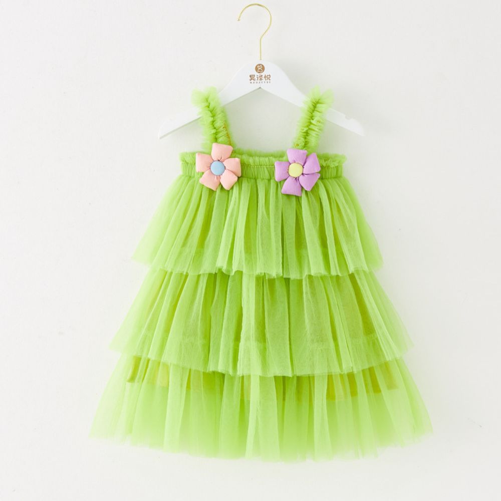 Soft Tulle Sleeveless Ruffled Party Frock For Girls