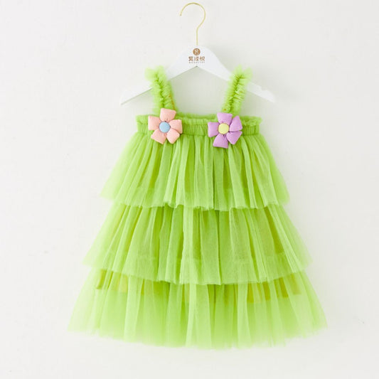 Soft Tulle Sleeveless Ruffled Party Frock For Girls