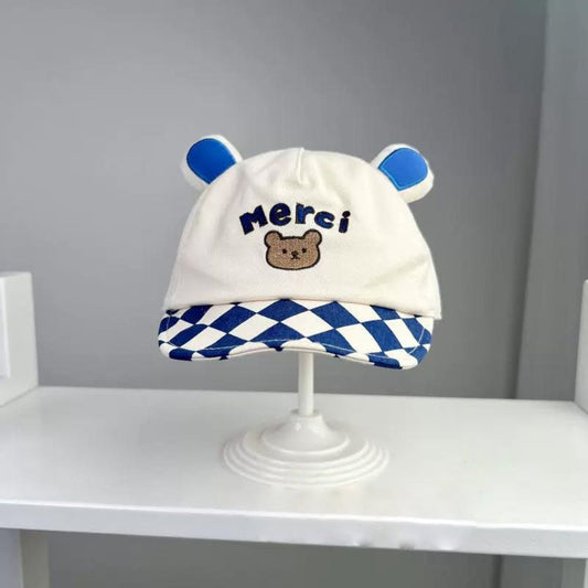 Checkered Print Cap With Bear Logo for Kids 1 - 4 Year