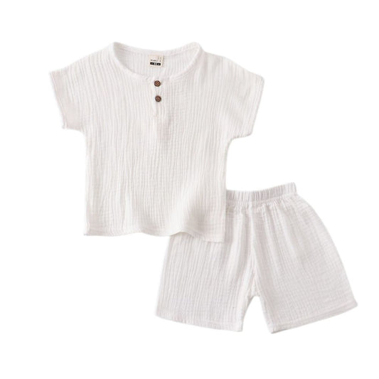 Muslin Cotton White Short Sleeve Stylish Tees And Short Pant Set