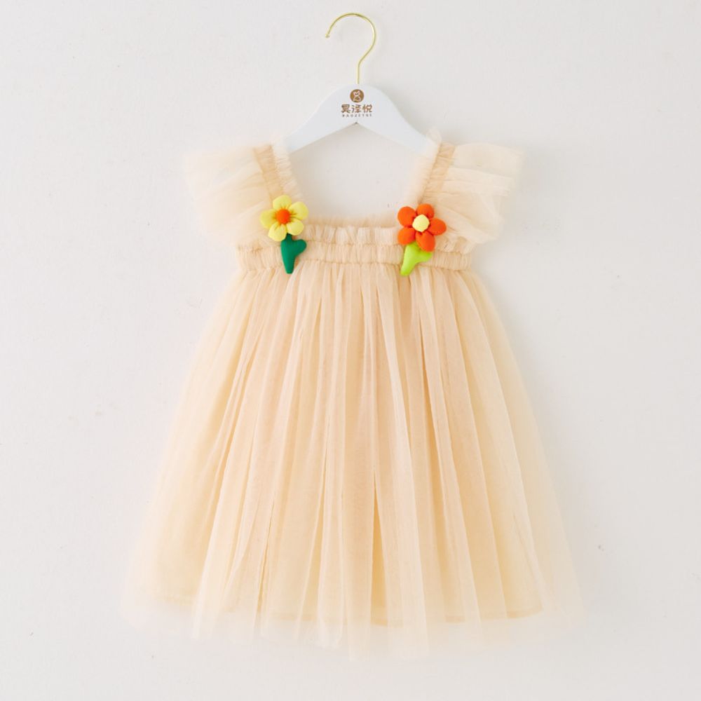 Soft Tulle Elegant Sleeveless Ruffled Party Wear Dress For Girls