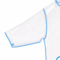 Sleeve detail of transparent blue boys raincoat with snap cuff