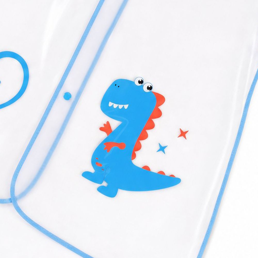 Blue dinosaur print detail on transparent boys raincoat