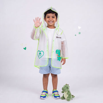 Dinosaur Print Neon Transparent Raincoat For Kids