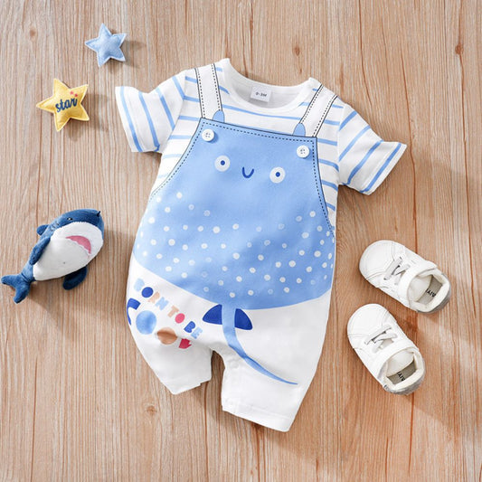 Kids Printed Romper - Stingray Fish & Bear on Truck Design