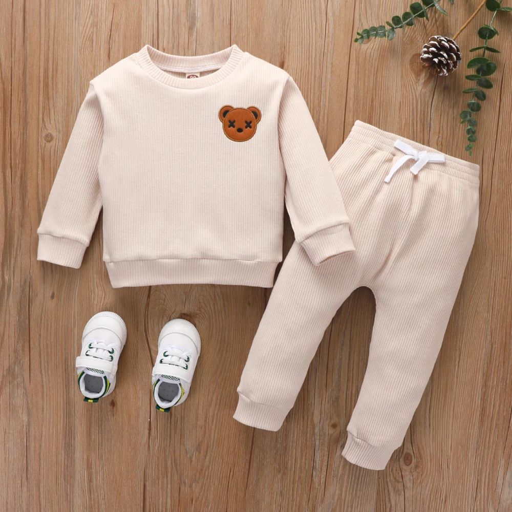 Cute Bear Co-ord  Full Sleeves Tees And Pants Set For Kids