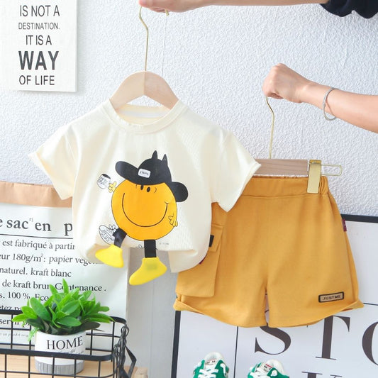 Short Sleeve Smiley Tees With Shorts For Boys