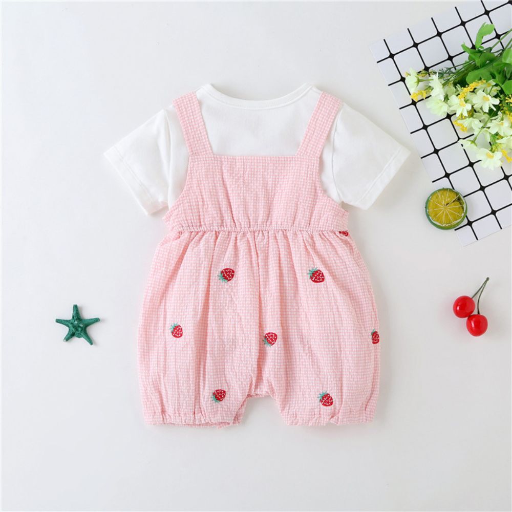 Pure Soft Muslin Cotton Strawberry Dungaree Style Set - 3 - 6 m