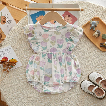 Flower Print Body Suit For Baby Girl