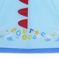 Ocean wave print on back of blue dinosaur kids raincoat