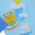 Bear and bunny print detail on blue waterproof kids raincoat