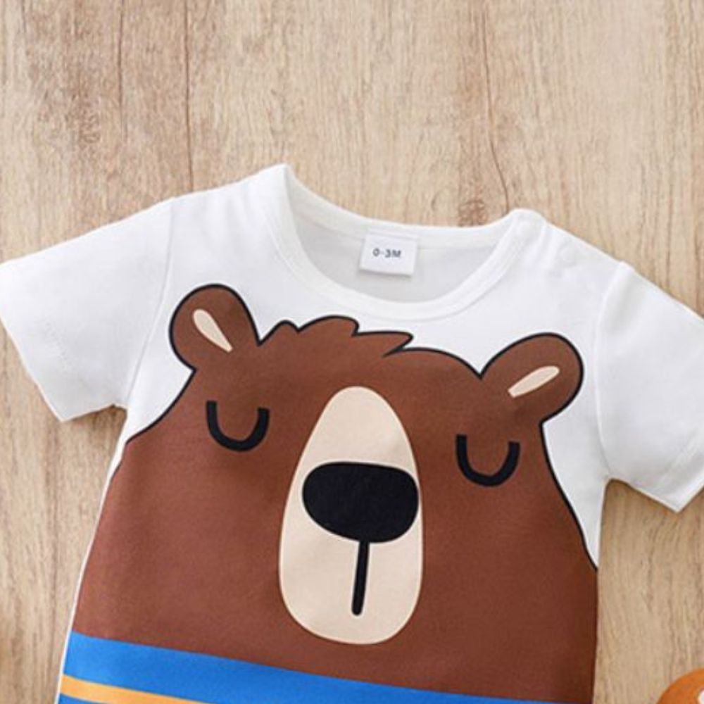 Bear Print Half Sleeve Romper for Kids