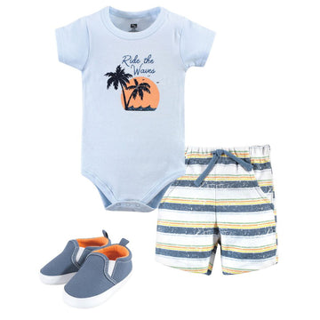 Baby Boy Cotton Bodysuit, Shorts & Shoe 3-Piece Set