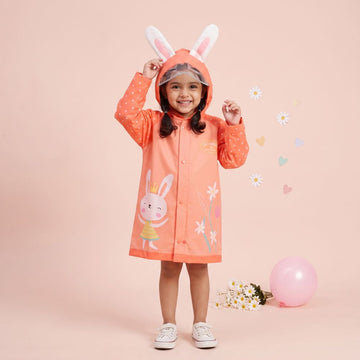 Rabbit Pattern  Full Sleeve Hooded Raincoat For Girls