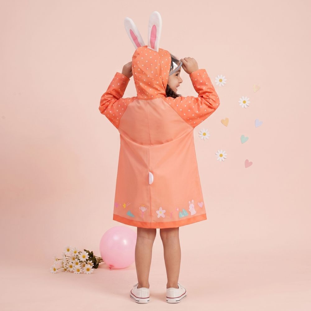 Rabbit Pattern  Full Sleeve Hooded Raincoat For Girls
